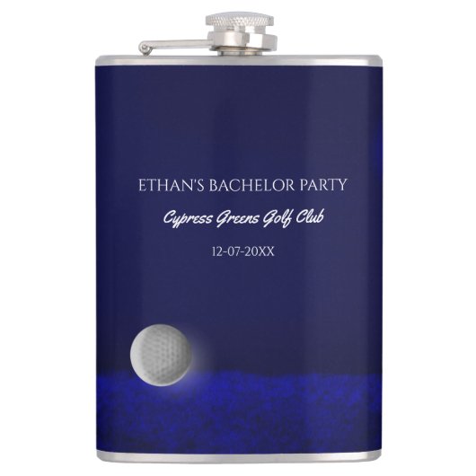 Golf Bachelor Party Golf Ball und Golfplatz blau Flachmann (Vorderseite)