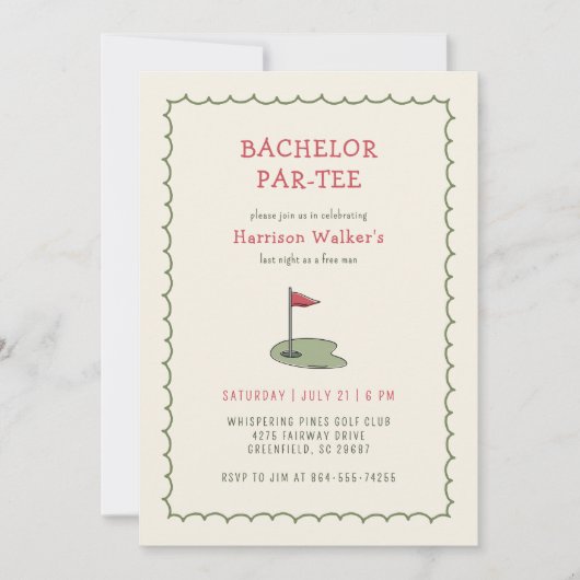 Golf Bachelor Party Handgezeichnete Moderne Einladung (Vorderseite)