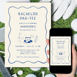 Golf Bachelor Party Letzte Hand ziehen blau gezeic Einladung