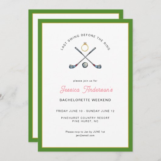 Golf Bachelorette weekend with itinerary Einladung (Vorne/Hinten)