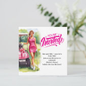 Golf Bachelorette Woman Golfer Is Golfing  Einladung (Stehend Vorderseite)