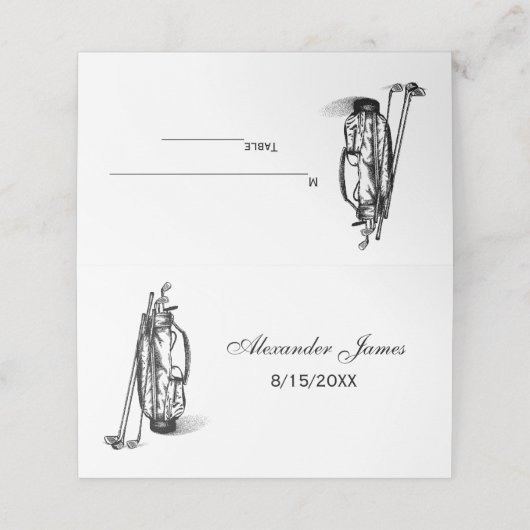 Golf Bag Golf Clubs Escort Card Platzkarte Black (Außenseite Aufgefaltet)