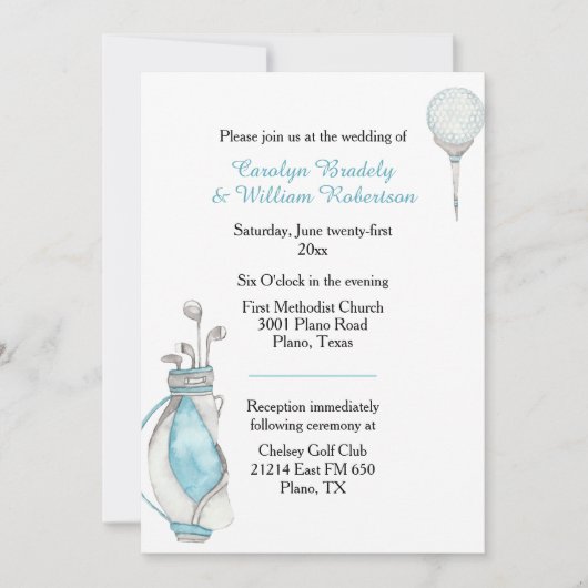 Golf Bag Hochzeitsfeier Einladung (Vorderseite)