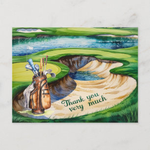Golf Bag im Golfplatz Aquarell für Golfer Postkarte