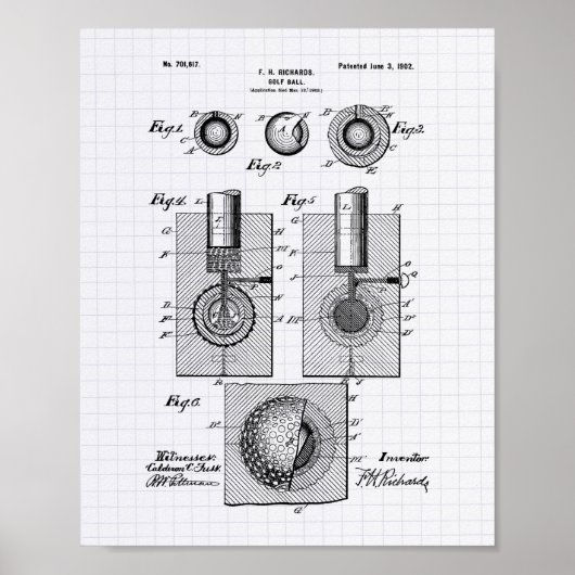 Golf Ball 1902 Patent Art - Lined Peper Poster (Vorne)