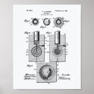 Golf Ball 1902 Patent Art - Weißes Papier Poster