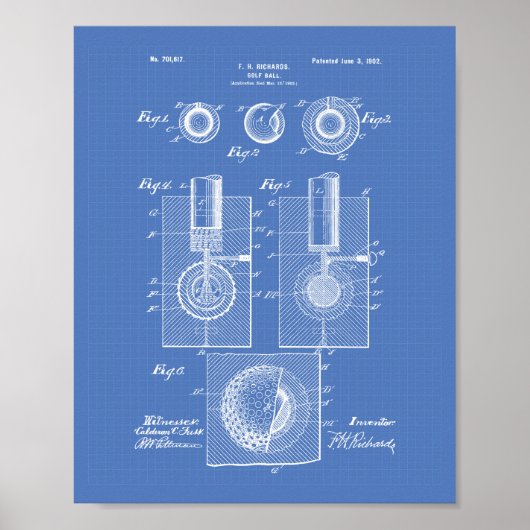 Golf Ball 1902 Patentart - Blueprint Poster (Vorne)