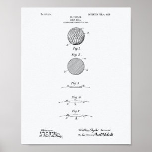 Golf Ball 1908 Patent Art - Weißes Papier Poster