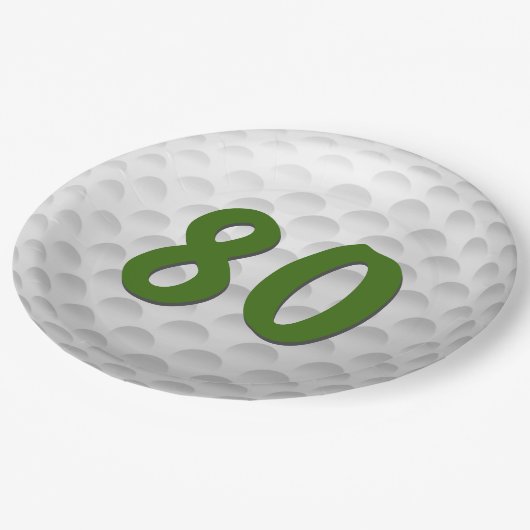 Golf Ball 80. Geburtstag Papierplatte Pappteller (Schrägansicht)