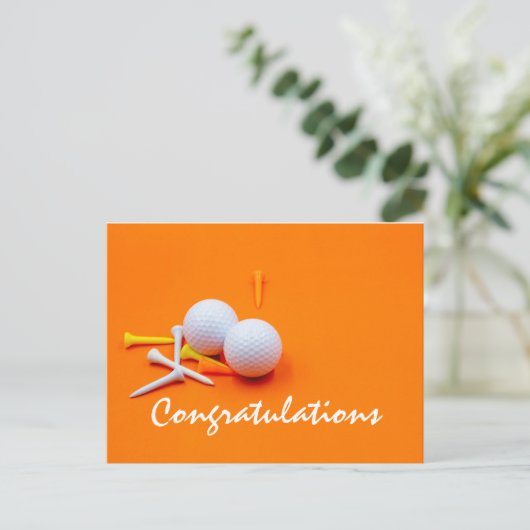 Golf ball and tee Congratulations Postkarte (Stehend Vorderseite)