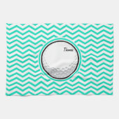 Golf Ball; Aqua Green Zickzack Geschirrtuch (Horizontal)