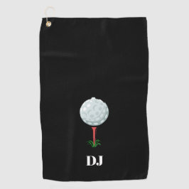 Golf Ball auf einem T-Shirt Black Initials Golfhandtuch