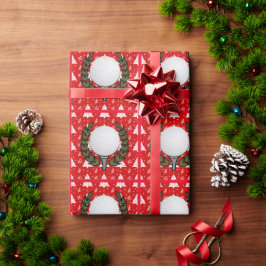 Golf Ball auf rotem Weihnachtsbaum Geschenkpapier