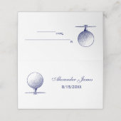 Golf Ball auf T-Shirt Escortkarte Platzkarte Blau (Außenseite Aufgefaltet)