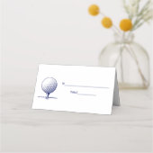 Golf Ball auf T-Shirt Escortkarte Platzkarte Blau (Rückseite)