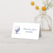 Golf Ball auf T-Shirt Escortkarte Platzkarte Blau (Vorderseite)