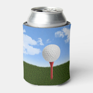 Golf-Ball auf T-Shirt, Himmel u. Gras Dosenkühler