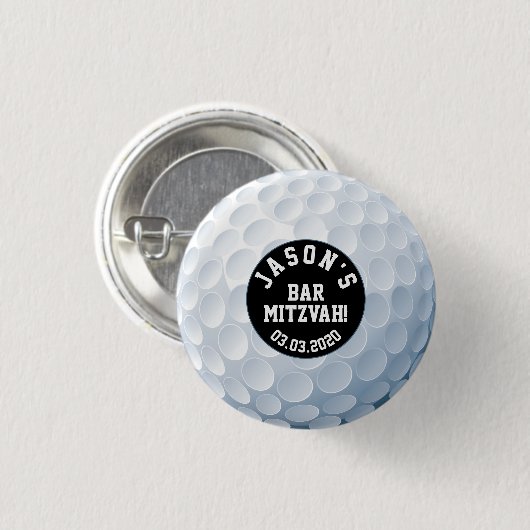 Golf Ball Bar Mitzvah Button Schwarz-weiß (Vorne & Hinten)