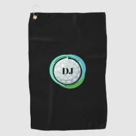 Golf Ball Black Green Initials Golfhandtuch