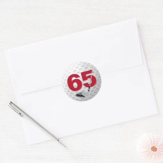 Golf Ball Design 65. Geburtstag Runder Aufkleber (Umschlag)