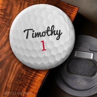 Golf Ball Dimples mit schwarzem Namen Flaschenöffner