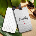 Golf Ball Dimples mit schwarzem Namen Gepäckanhänger<br><div class="desc">Ein sportliches und männliches Muster für die Typ und Jungen in Ihrer Familie. Dieses Sportdesign ist perfekt für jeden Sportler geeignet. Es sieht aus wie ein Foto eines Golfballs. Sie können dies als Happy Birthday Gefallen verwenden und die Anzahl Jahre alt in den Zahlenbereich einbeziehen.</div>