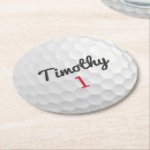 Golf Ball Dimples mit schwarzem Namen Runder Pappuntersetzer (Angewinkelt)
