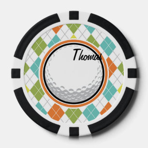 Golf Ball; farbenfrohe Raute Muster Pokerchips
