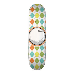 Golf Ball; farbenfrohe Raute Muster Skateboard