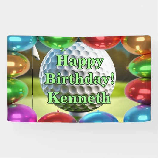 Golf Ball Flag Happy Birthday Custom Vinyl Banner (Horizontal)