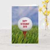 Golf-Ball für Rentner auf rotem T-Shirt Karte (Gelbe Blume)