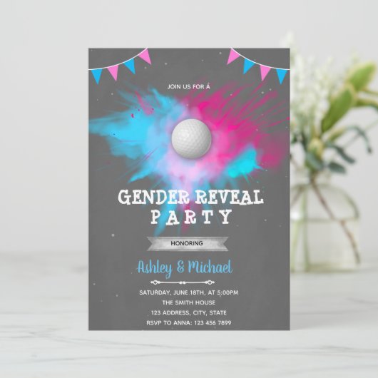 Golf Ball Gender - Party Einladung (Stehend Vorderseite)