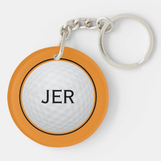 Golf Ball Golfer Modern Monogram Orange Black Schlüsselanhänger (Rückseite)