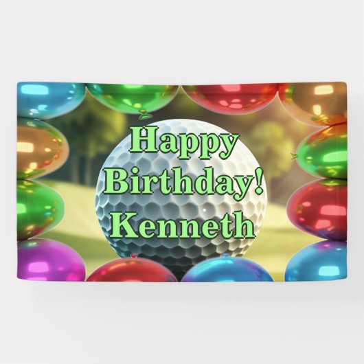 Golf Ball Happy Birthday Custom Vinyl Banner (Horizontal)