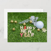 Golf Ball Happy Neues Jahr mit silbernen Blätter Postkarte (Vorne/Hinten)