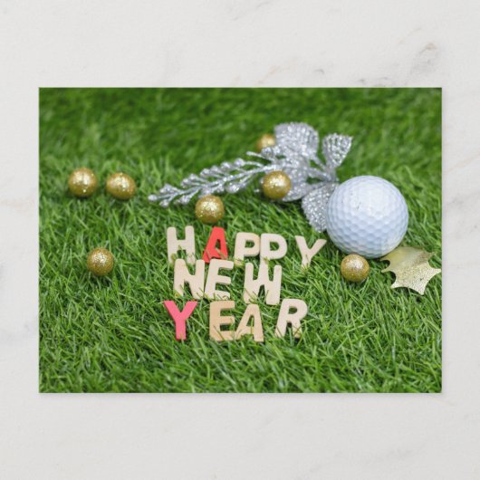Golf Ball Happy Neues Jahr mit silbernen Blätter Postkarte (Vorderseite)