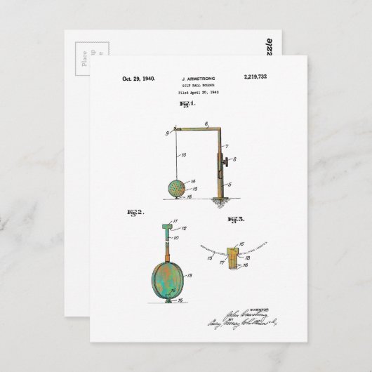 GOLF BALL HOLDER PATENT 1940 - Postkarten (Vorne/Hinten)