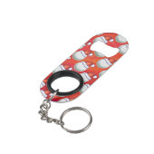 Golf-Ball im Weihnachtsmannmütze-Muster auf Rot Schlüsselanhänger Flaschenöffner (Rückseite Schrägansicht)