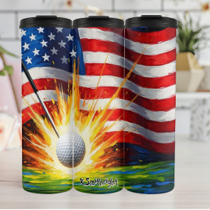 Golf Ball Impact American Flag Thermosbecher