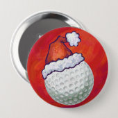 Golf Ball in Weihnachtsmannmütze Button (Vorne & Hinten)