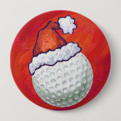 Golf Ball in Weihnachtsmannmütze Button (Vorderseite)