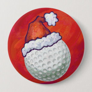 Golf Ball in Weihnachtsmannmütze Button