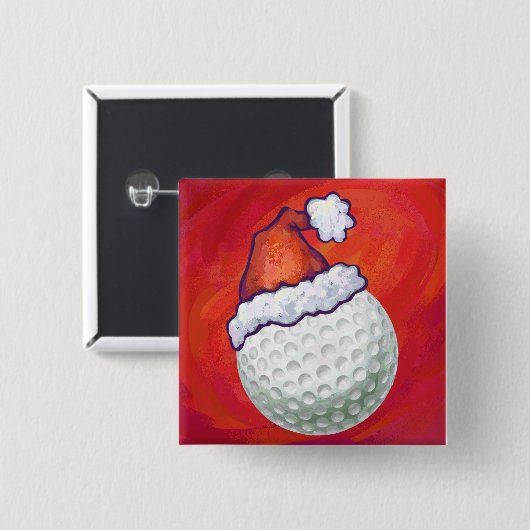 Golf Ball in Weihnachtsmannmütze Button (Vorne & Hinten)