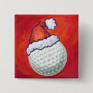 Golf Ball in Weihnachtsmannmütze Button