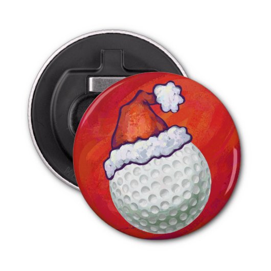 Golf Ball in Weihnachtsmannmütze Flaschenöffner (Vorderseite)