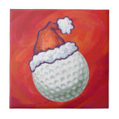 Golf Ball in Weihnachtsmannmütze Fliese (Vorderseite)