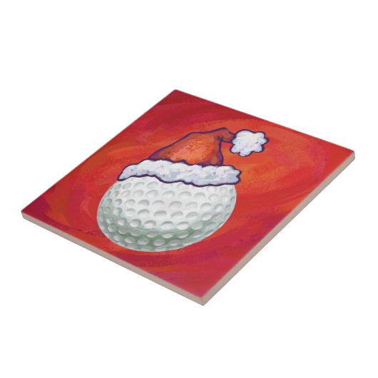 Golf Ball in Weihnachtsmannmütze Fliese (Seite)