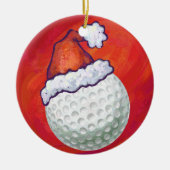 Golf Ball in Weihnachtsmannmütze Keramikornament (Vorne)