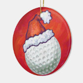 Golf Ball in Weihnachtsmannmütze Keramikornament (Links)