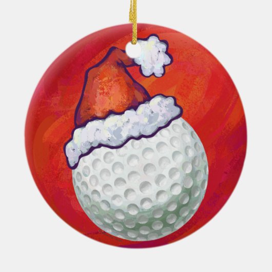 Golf Ball in Weihnachtsmannmütze Keramikornament (Hinten)